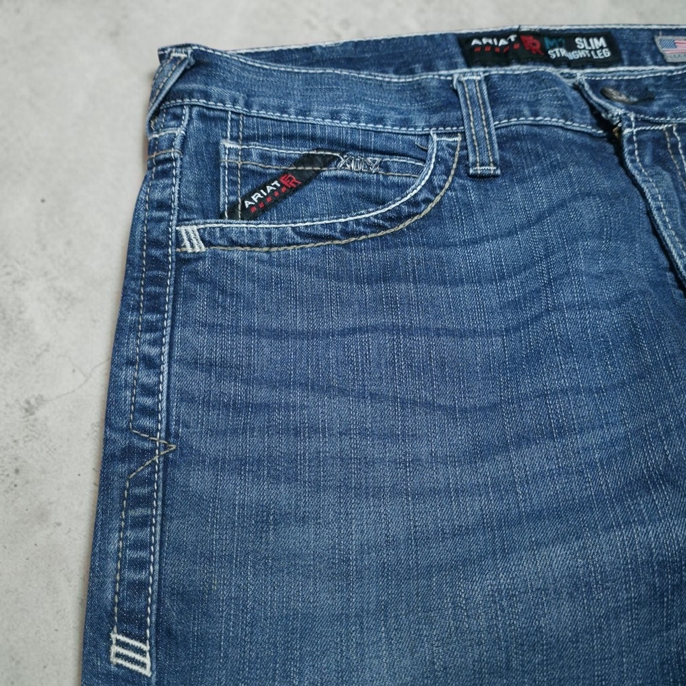 Ariat FR M7 Jeans Mens 35 x 30 Blue Slim Fit Straight Leg Denim Cat2 Pants